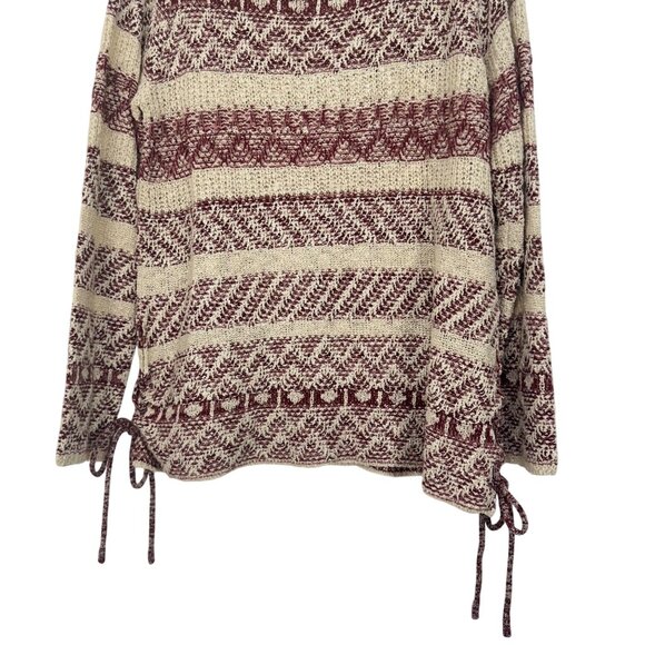 Knox Rose Women SZ L Burgundy & Beige Striped Knit Soft Boho Sweater Side Ties - Picture 10 of 11